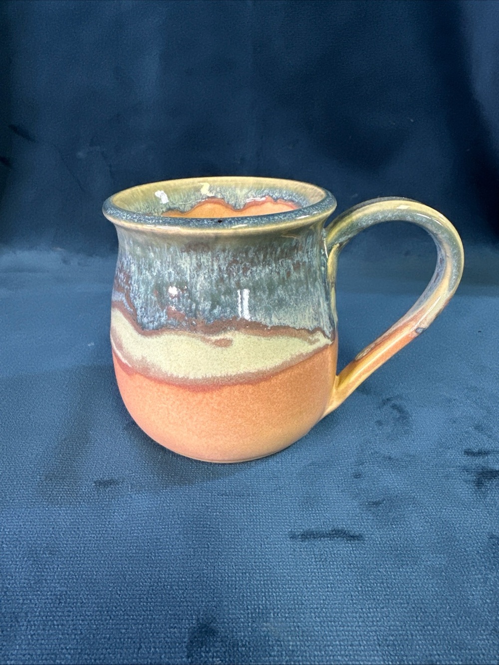 Studio Pottery Drip Glaze Mug Pink Blue Cream Signed
